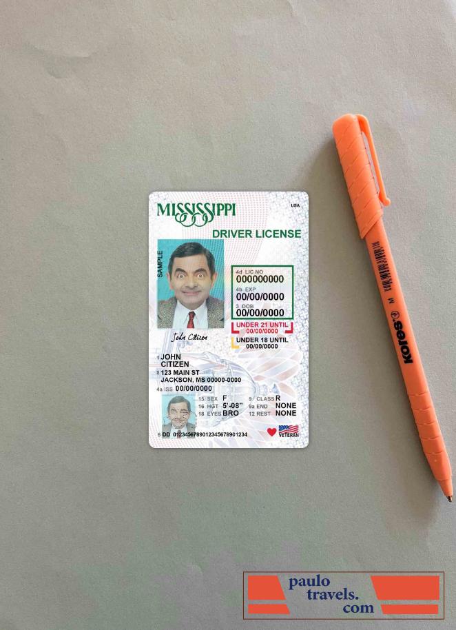 USA Mississippi driving license under 21 photolook FRONT PSD template